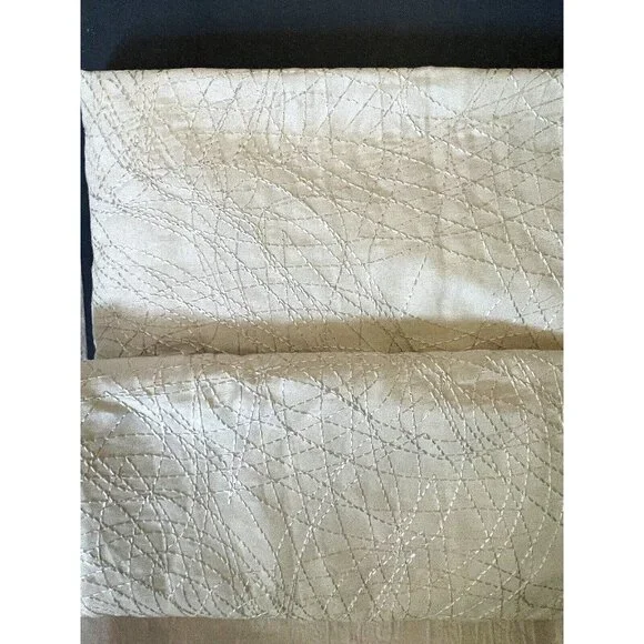 Designer White Fabric Drape Curtain One Panel Stitch Lines Abstract Pattern New